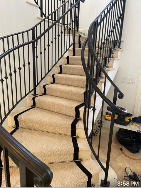 Custom Carpet for Stairs with Decorative Stair Rods